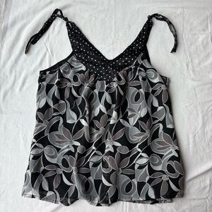 Mixit Black and Gray Floral Polka-Dot Top